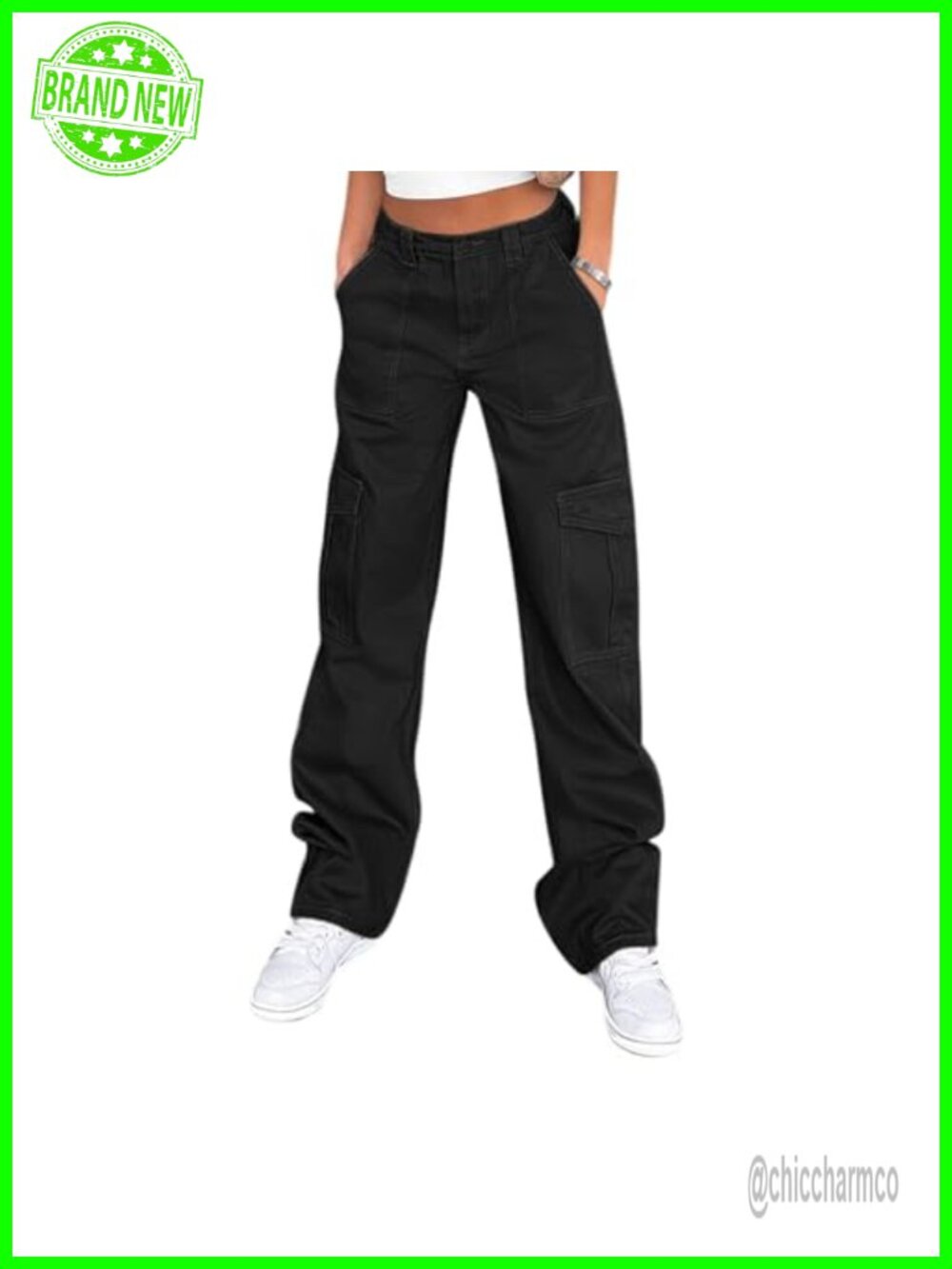 Cotton Cargo Pants High Waisted Baggy Wide Leg with 6 Pockets